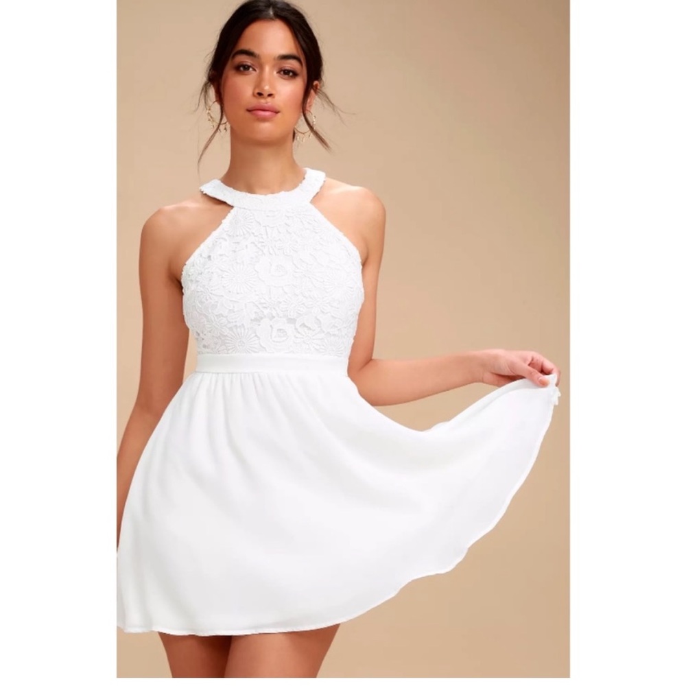 LULU's NWT Lover's Game White Lace Skater Dress